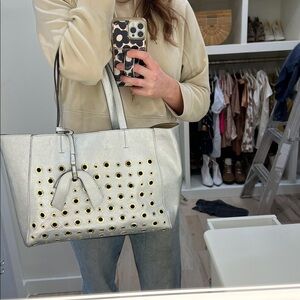 Gianni Bini Silver Tote Bag with Eyelet Design
